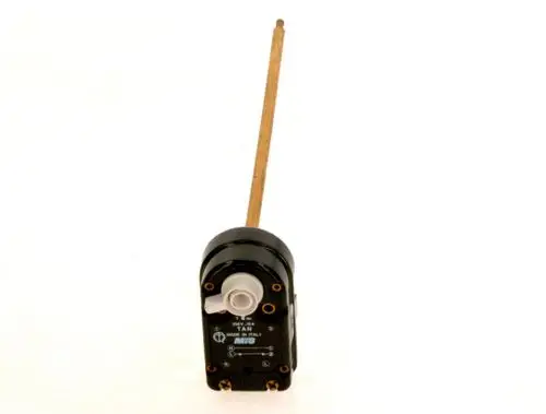 Temperature regulator von Bosch mit einem langen, metallischen Sensorstab und einem schwarzen Gehäuse, das elektrische Anschlüsse aufweist.
